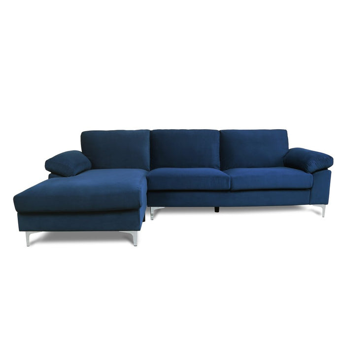 Navy Blue Velvet Sectional with Left Chaise