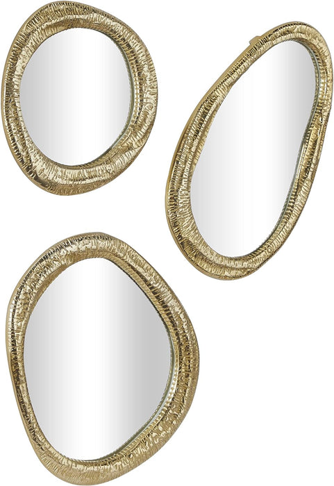 Aluminum Abstract Wall Mirror, Set of 3 23", 19", 15"H, Gold