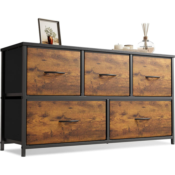Rustic Wood 5-Drawer Dresser Tower for Storage