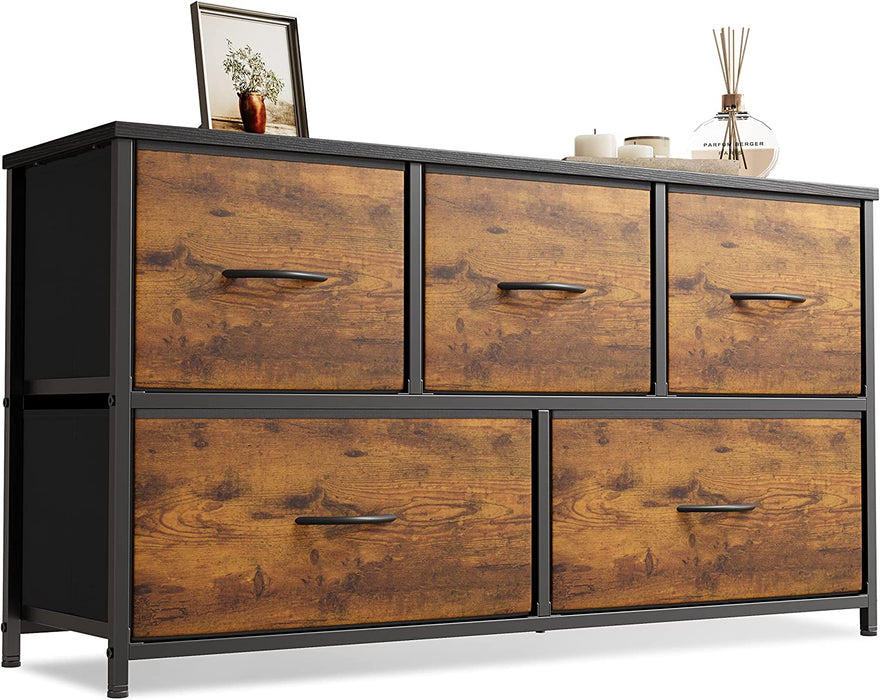 Rustic Wood 5-Drawer Dresser Tower for Storage