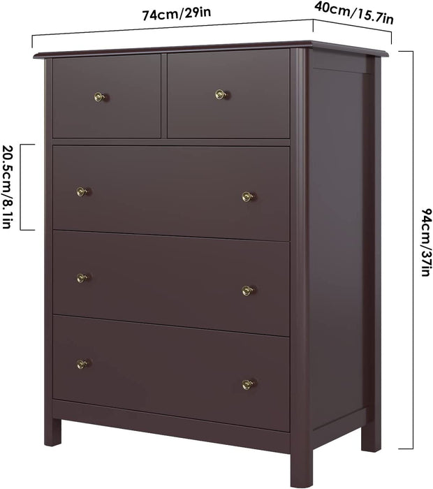 Dark Brown Modern 5-Drawer Chest of Drawers