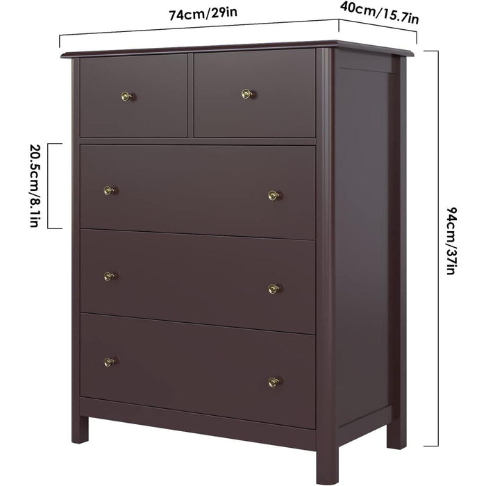 Dark Brown Modern 5-Drawer Chest of Drawers
