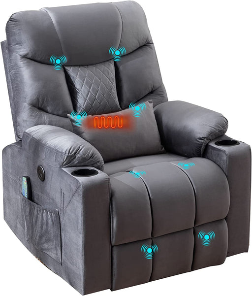 Power Lift Recliner Chair with Massage and Heat, Velvet, Gray