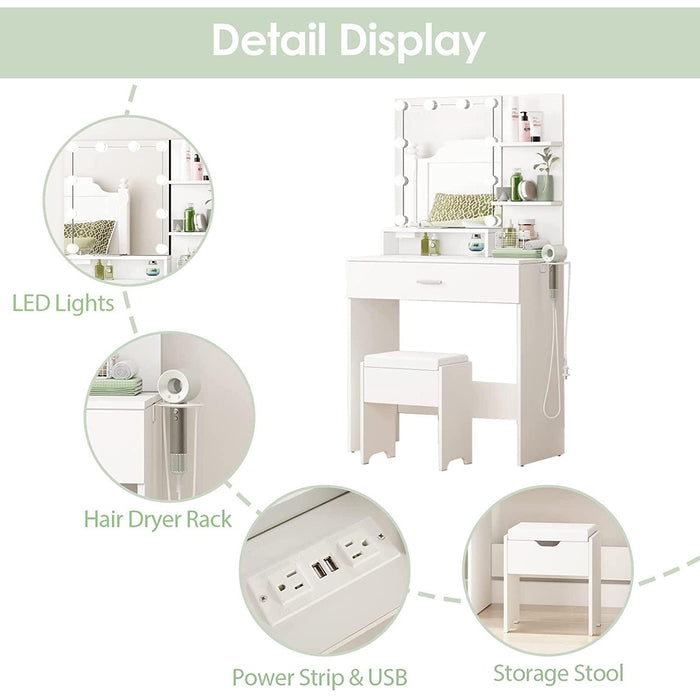 White Vanity Set with Lighted Mirror & Power