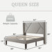 Light Grey Wingback Queen Upholstered Platform Bed Frame W/ Wood Slats Support