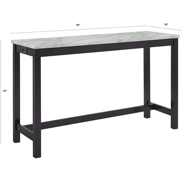 Blue Velvet Bar Table with 3 Stools, Faux Marble