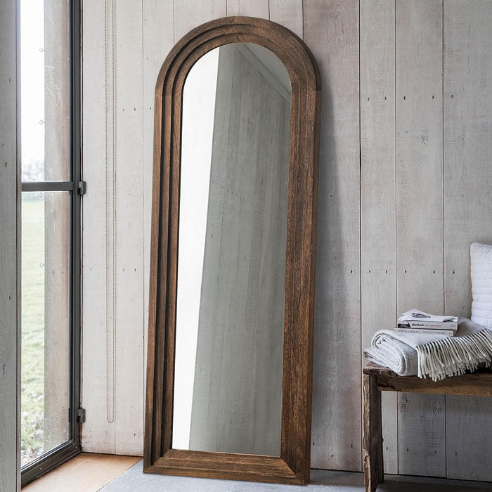 Arched Floor Mirror Wood Frame Wall Mounted Mirror Distressed Style Wide Frame Dressing Make up Mirror for Bathroom/Bedroom/Living Room/Dining Room/Entry/Farmhouse (Coffee, 64" X 21")