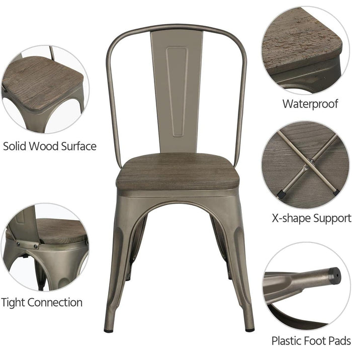 Metal Dining Chairs Set of 4, Gun Metal