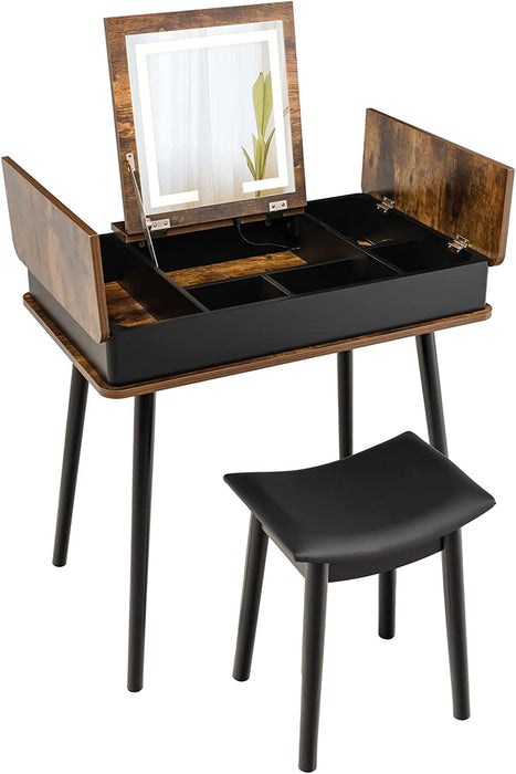 Vanity Desk with 3-Color Lighted Flip Top Mirror