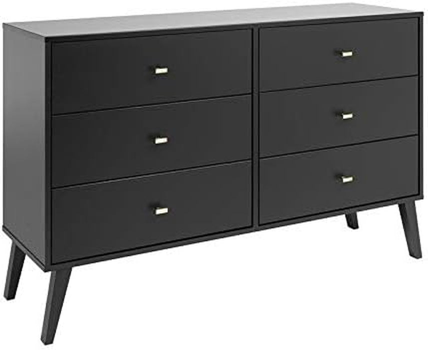 Mid-Century Black 6 Drawer Bedroom Dresser