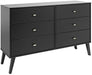 Mid-Century Black 6 Drawer Bedroom Dresser