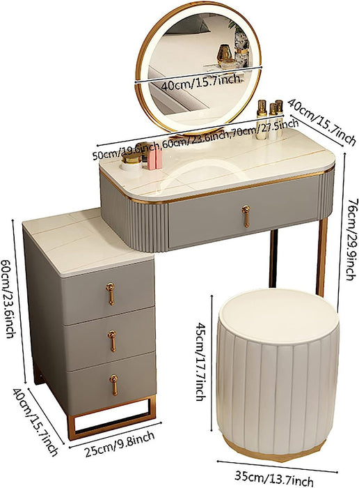 Makeup Vanity Desk with Lighted Mirror, Chair, 2 Drawers (White)