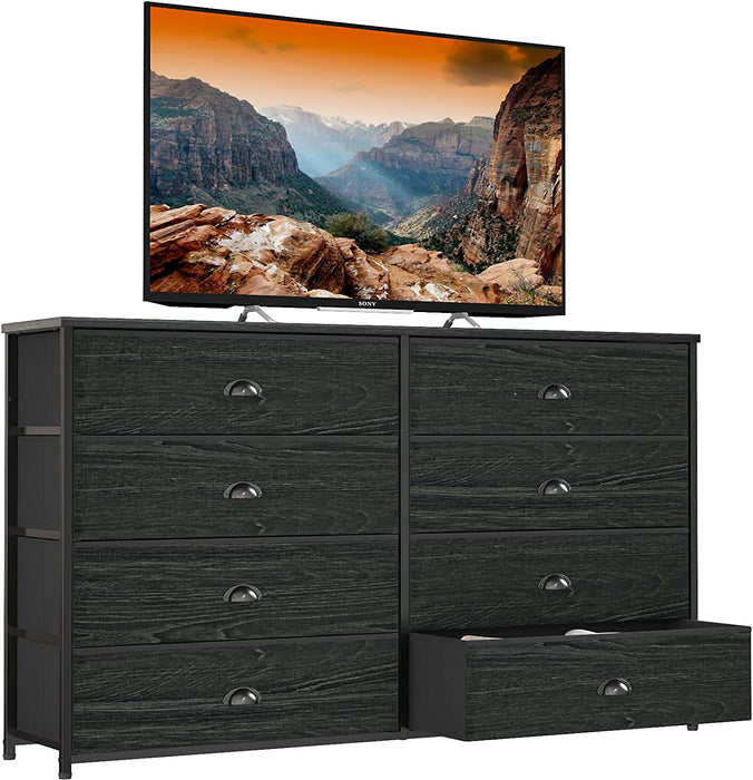 Black Oak 8-Drawer Dresser for TV Stand and Storage