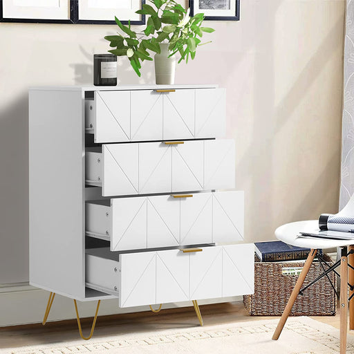 4 Drawer Dresser, White, Chest with Sturdy Frame