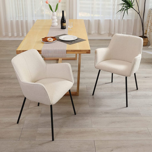 Lumbar Support Boucle Dining Chairs Set of 2 in White