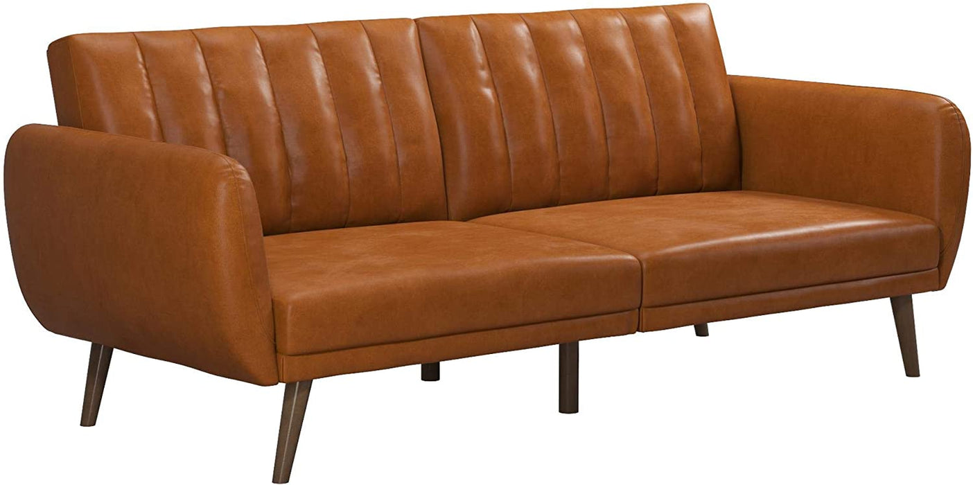 Convertible Camel Faux Leather Sofa - Brittany Futon