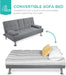 Compact Gray Futon Sofa Bed with Cupholders