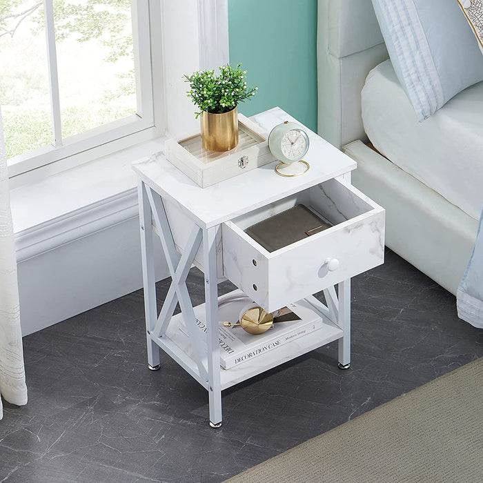 Versatile X-Design Marble White Nightstand