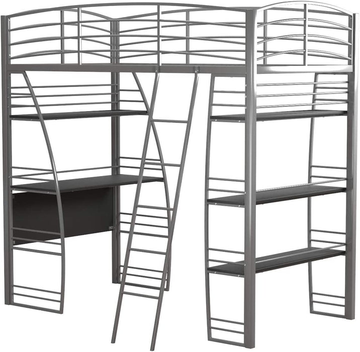 Studio Loft Bunk Bed W/ Desk and Bookcase, Gray