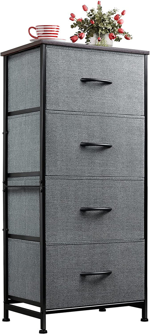 Dark Grey 4-Drawer Fabric Dresser with Wood Top