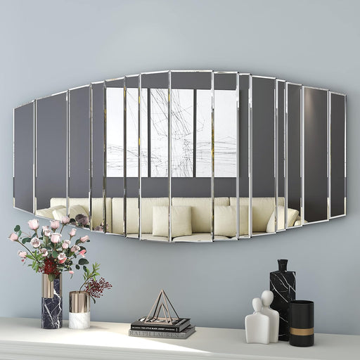 Oval Mirror for Wall Decor Frameless Wall Mirror Sets Modern Decorative Stitching Mirrors for Living Room Bathroom Bedroom Entryway Abstract Shape Square Mirror-Silver, 43"X 21.5"