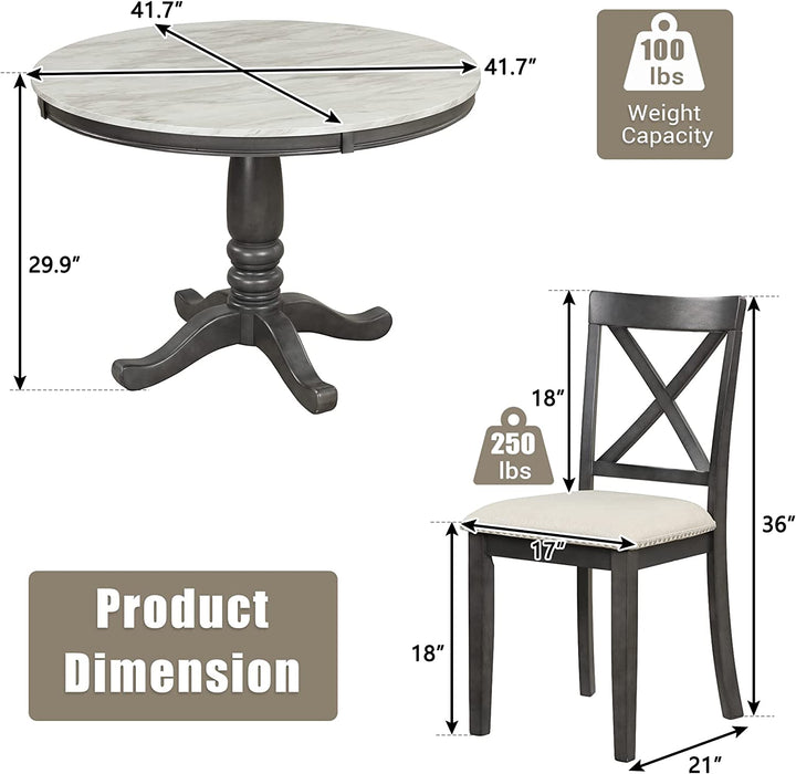 Wood 5-Piece round Dining Table Set with Cushioned Chairs