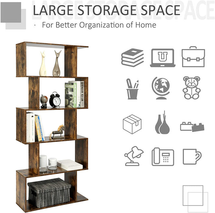 S-Shaped Rustic Bookshelf for Modern Storage