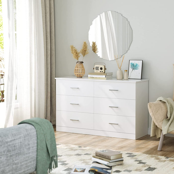 White 6-Drawer Dresser for Bedroom Storage