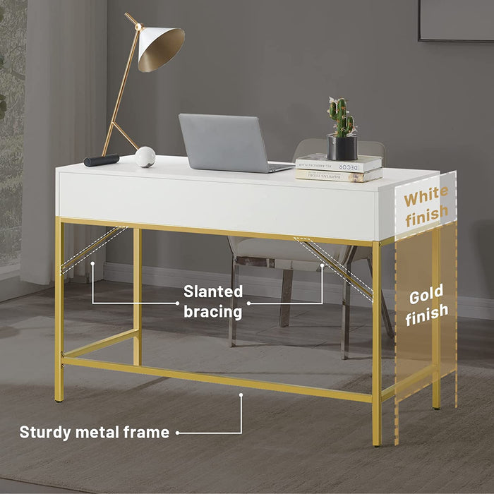 Vanity Desk with Drawers - White and Gold