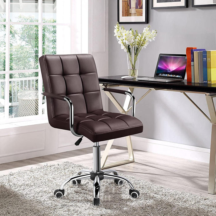 Modern Brown Leather Office Chair with Casters