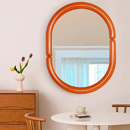 Oval Wood Framed Wall Mirror Creative Bathroom Wall Mounted Mirror Decor Bagel Shaped Mirror for Bathroon Bedroom