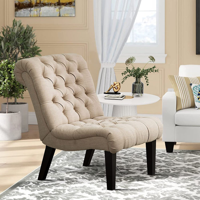 Modern Khaki Accent Chair with Wood Legs