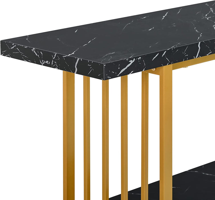 Gold Console Table with Marble Top and Mirrored Finish