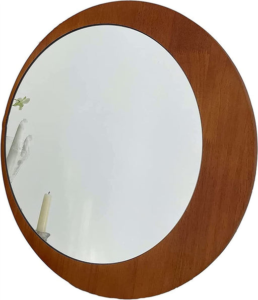 48CM Retro round Mirror Nordic Bathroom Mirror Solid Wooden Frame Decorative Mirror