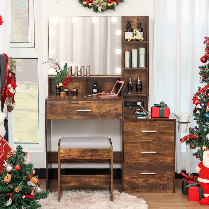 Large Rustic Brown Vanity Set with Charging Station