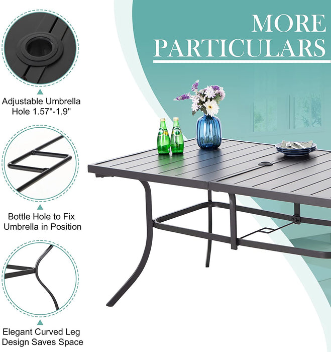 Outdoor Metal Steel Dining Rectangle Table, 6-Person, Black