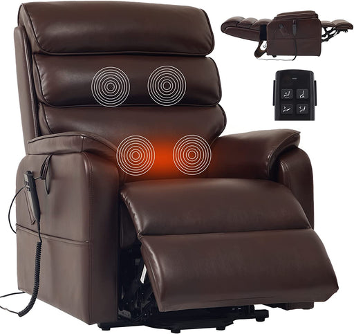 Brown Faux Leather Electric Power Lift Recliner