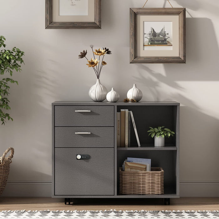 Grey 3-Drawer File Cabinet with Lock