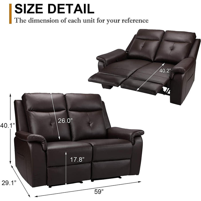 2 Seater Recliner Sofa - Double Reclining Loveseat with Massage & Heating - PU Leather Manual Home Theater Seating Manual Recliner Motion Living Room Chair