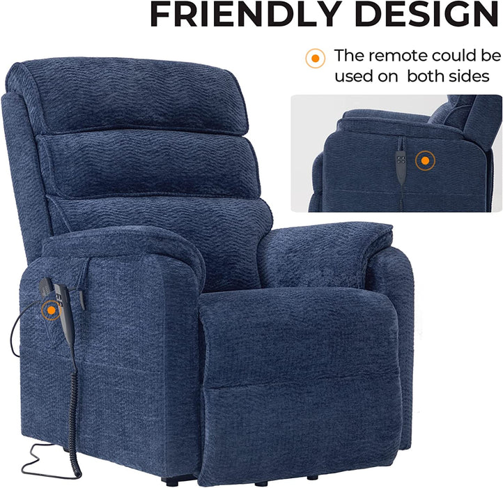 Blue Chenille Electric Power Lift Recliner