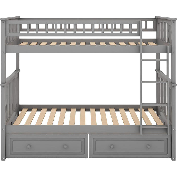 Grey Twin Bunk Bed with Storage, Drawers, and Safety Rail