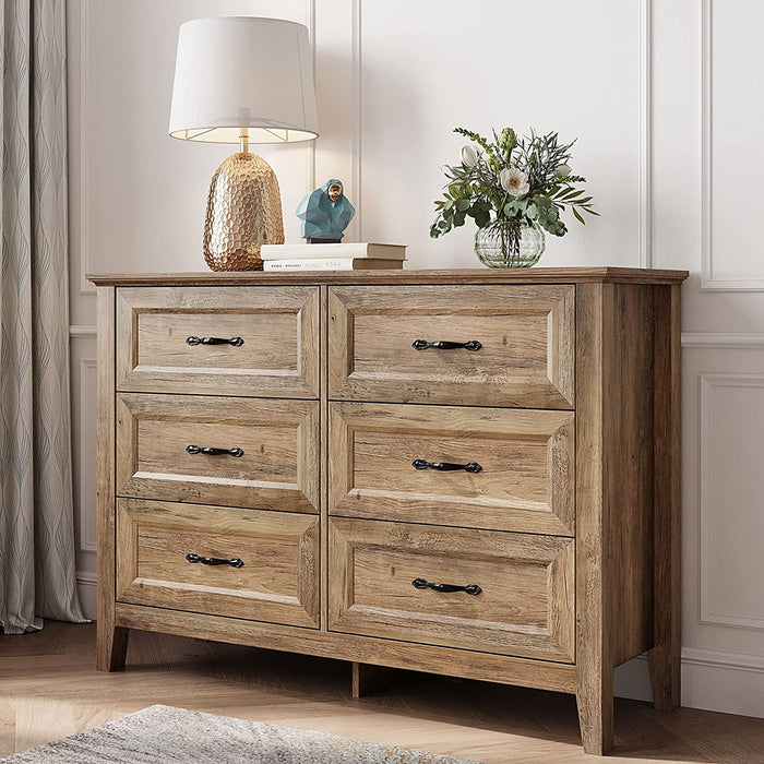 Long 6-Drawer Wood Chest with Metal Handles