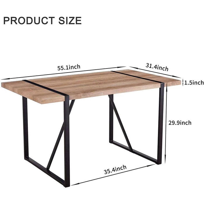 5 Piece Modern Farmhouse Wood Dining Table Set with Upholstered Chairs