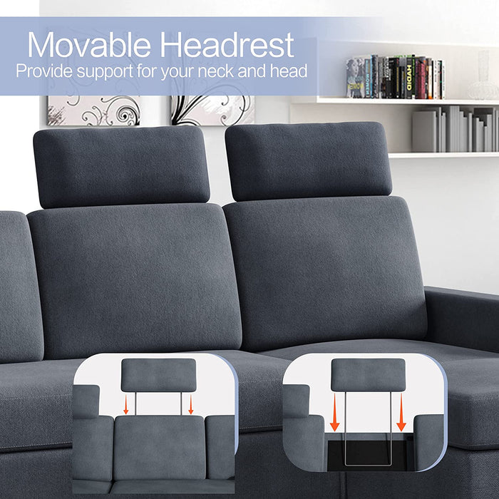 Dark Grey Removable Headrests Sofa