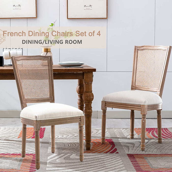 Set of 4 French Country Rattan Back Dining Chairs