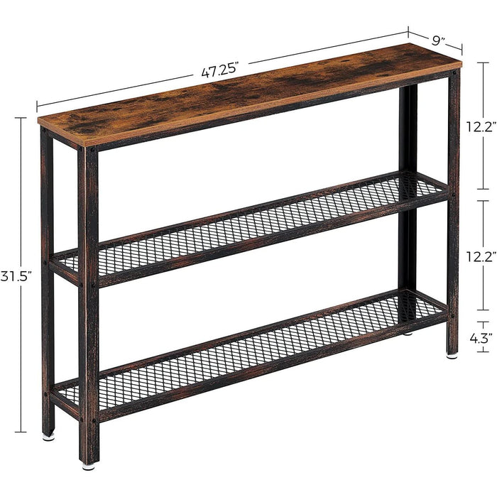 Rustic Console Table with Mesh Shelves