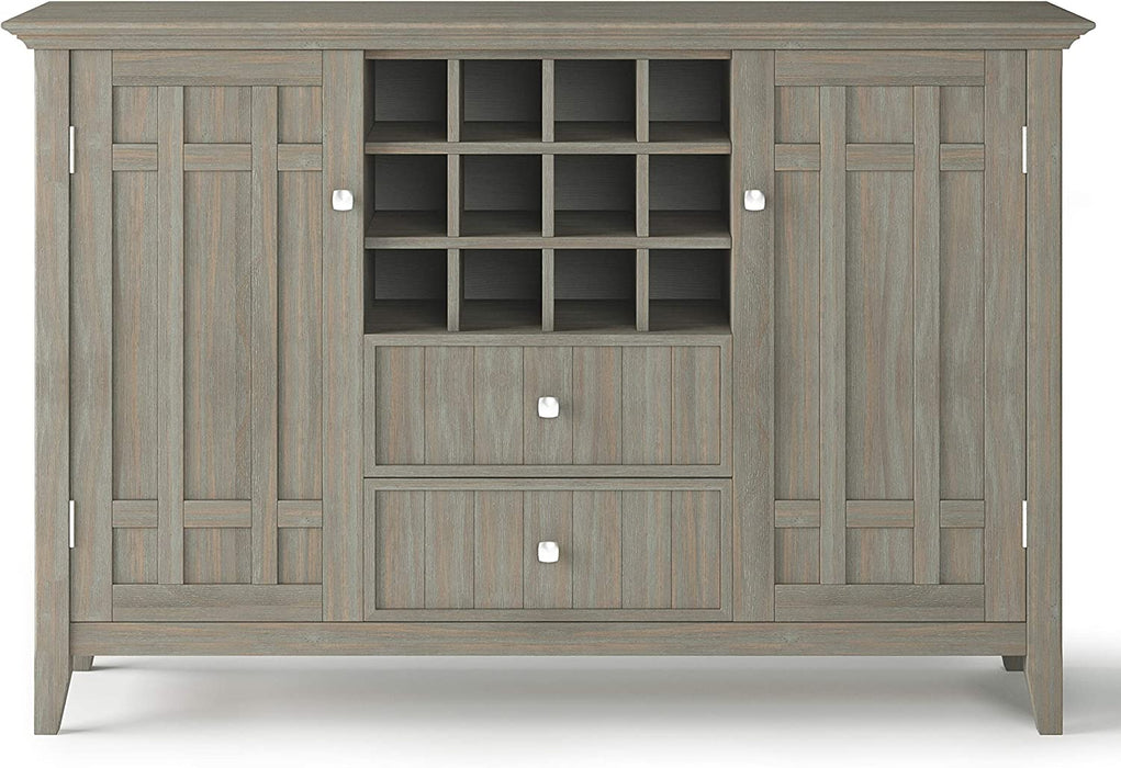 Rustic Gray Pine Wood Sideboard Buffet with Wine Storage