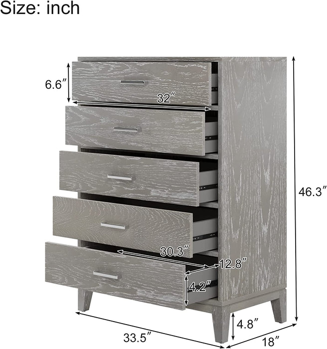 Grey Grain Wooden Storage Cabinet with 6 Drawers