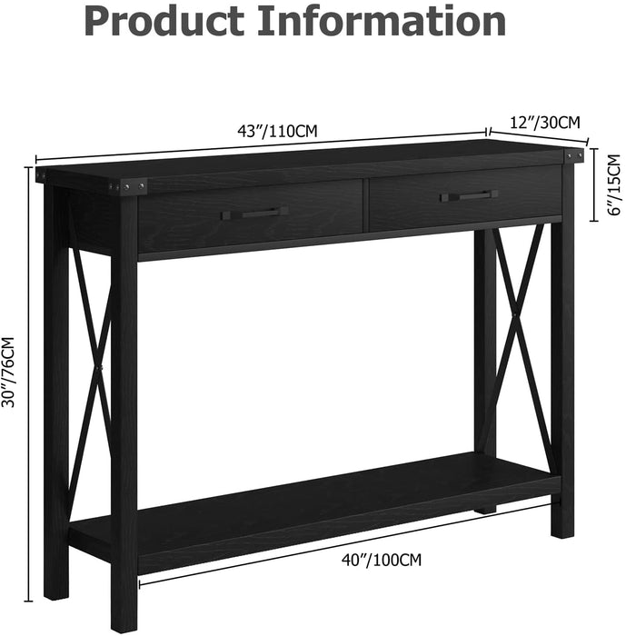 Farmhouse Console Table with Storage Shelf-Black