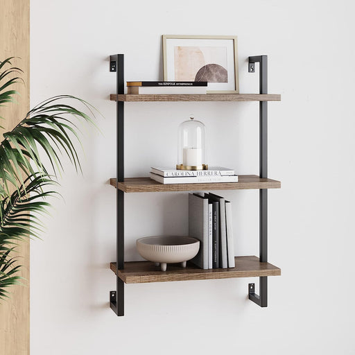 Rustic Wall-Mounted Bookcase with Industrial Frame